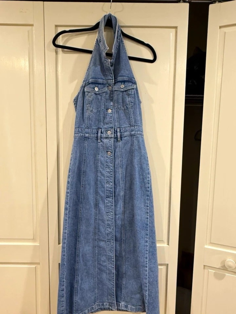 GAP Light Blue Denim Halter Maxi Dress